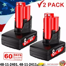 2Pack Battery For Milwaukee 48-11-2460 for M12 LITHIUM 8.0Ah Extended Capacity