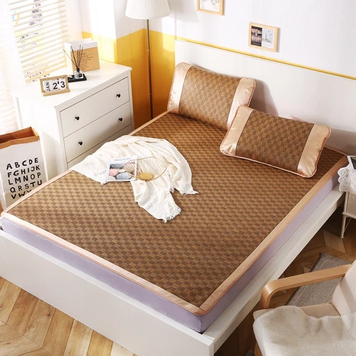 Summer Sleeping Rattan Bed Mat Foldable Nature Bamboo Cool Bed Mat +Pillowcase - Picture 23 of 29