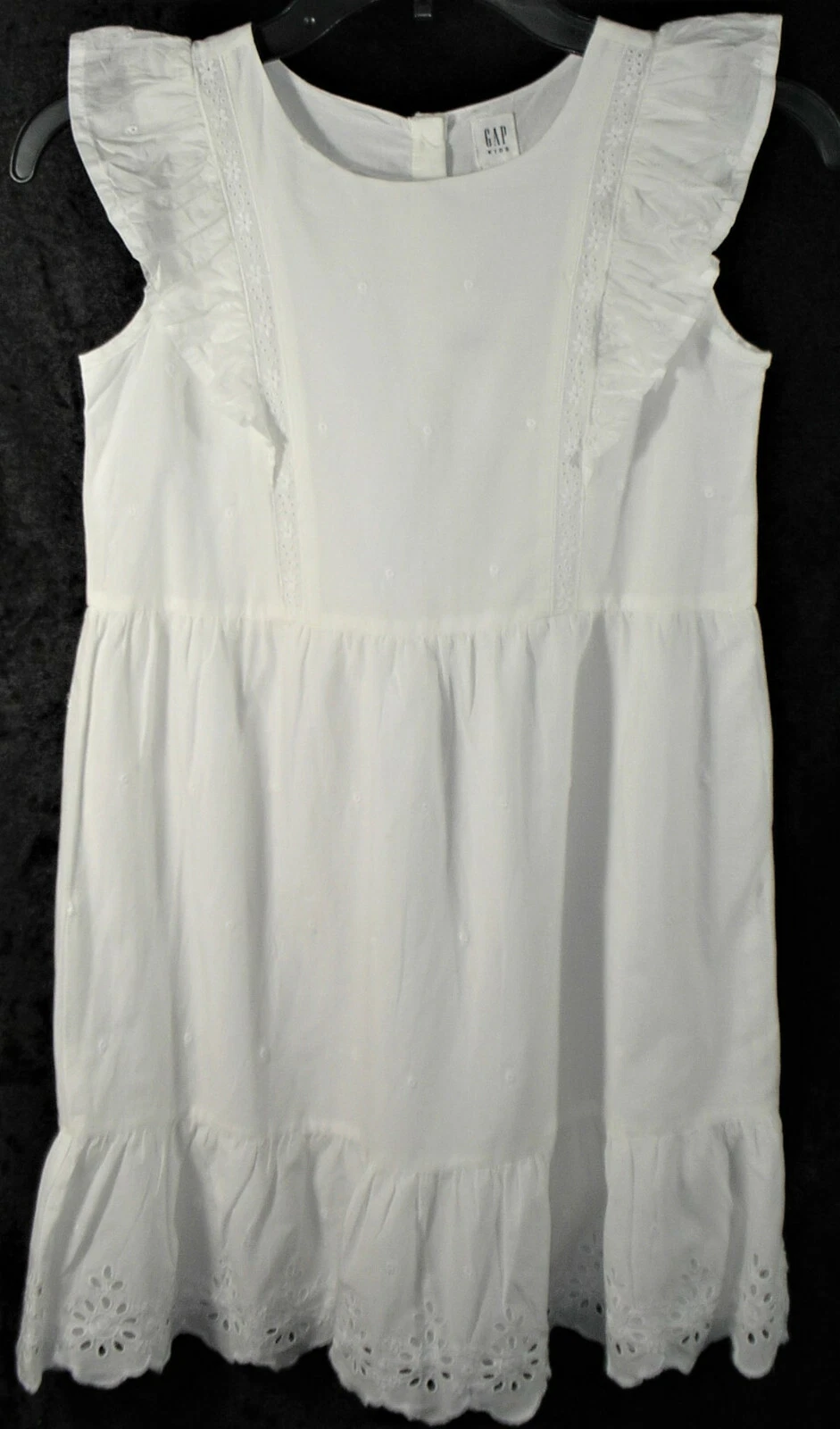 Girls Gap White Lined Flutter Sleeve Eyelet Jumper Sun Dress - NWT