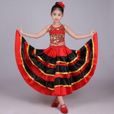 Girls Spanish Dancer Costume Flamenco Fancy Dress Belly Dance