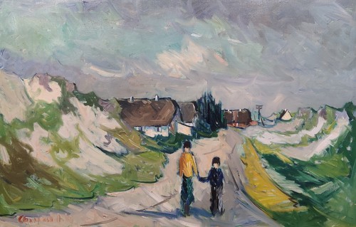 Arnold William Pedersen (1912-1986): KIDS ON THE ROAD, original oil painting - Picture 2 of 8