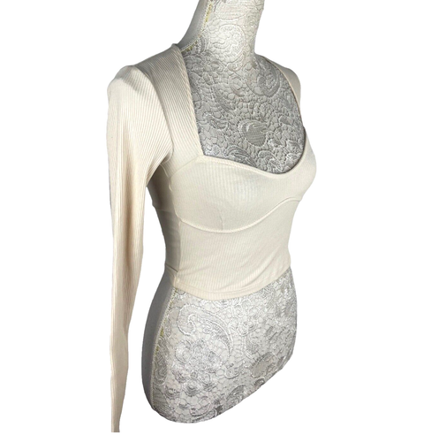 Divided Ribbed Crop Top Sweetheart Neckline Long Sleeve Size XS - Picture 2 of 11