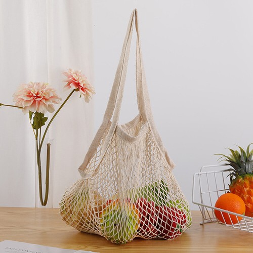 Washable Cotton Mesh String Handbag Woven Cotton Mesh Bag Long Handle Net Tote - Picture 18 of 29