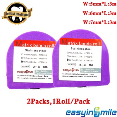 2Packs Stainless Dental Light Cured Resin Matrix Band Restoration Teeth 5/6/7mm