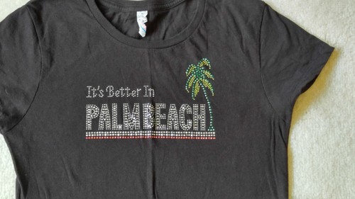 IT'S BETTER IN PALM BEACH embellished in faux "stones" T-Shirt Girl's/Youth LRG - Picture 3 of 4