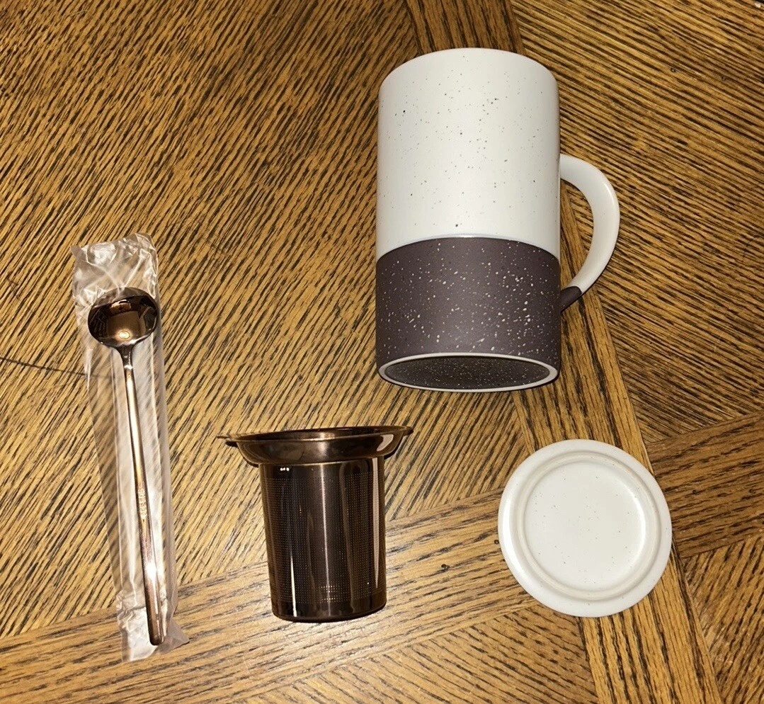 Mora Ceramics: 12 Ounce Ceramic Tea Mug, Infuser, Spoon, Lid