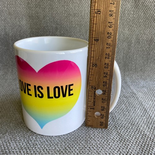 Rainbow Heart Mug LOVE IS LOVE Rock Scissor Paper Coffee Cup Pride 12 oz - Picture 5 of 5