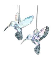 Set of 2 OPALESCENT GLITTERED HUMMINGBIRD Christmas Ornaments by Kurt Adler