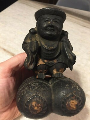Very Old Japanese Wooden Statue/Sculpture of Daikokuten 大黒天 w