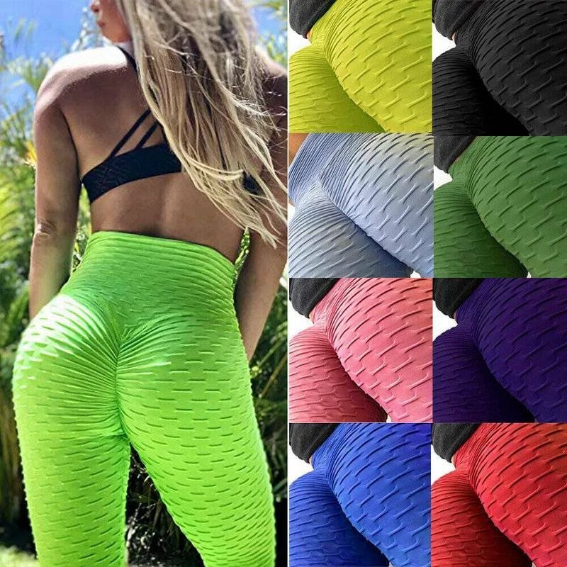 Women's Textured Butt Lift Leggings High Waist Yoga Pants Anti Cellulite  Workou