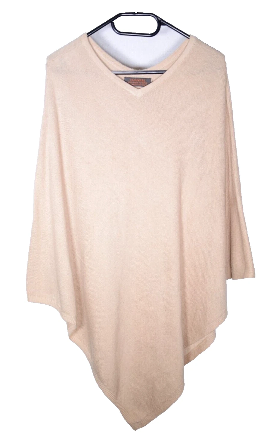 100% CASHMERE womens PONCHO | Hand Made in Nepal | Pink Beige S/M | V-Neck