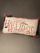 Happy Holidays Throw Pillow. Holly Berry Accents. Approx 19" W x 11" H