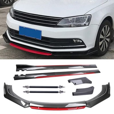 For VW Passat Scirocco Golf Carbon Fiber Red Front Lip Chin Bumper Side Skirt