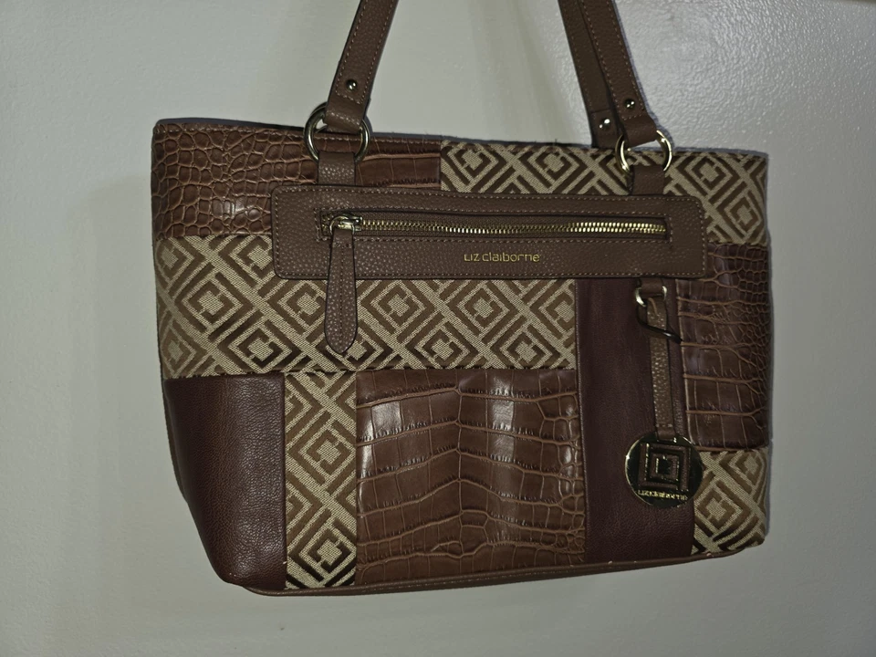 LIZ CLAIBORNE коричневый лоскутное одеяло наплечная сумка / сумочка - Изображение 3 из 4