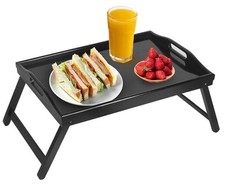 Multi-Purpose Bamboo Wood Lap Desk - Folding Legs, Breakfast Food Tray, Black