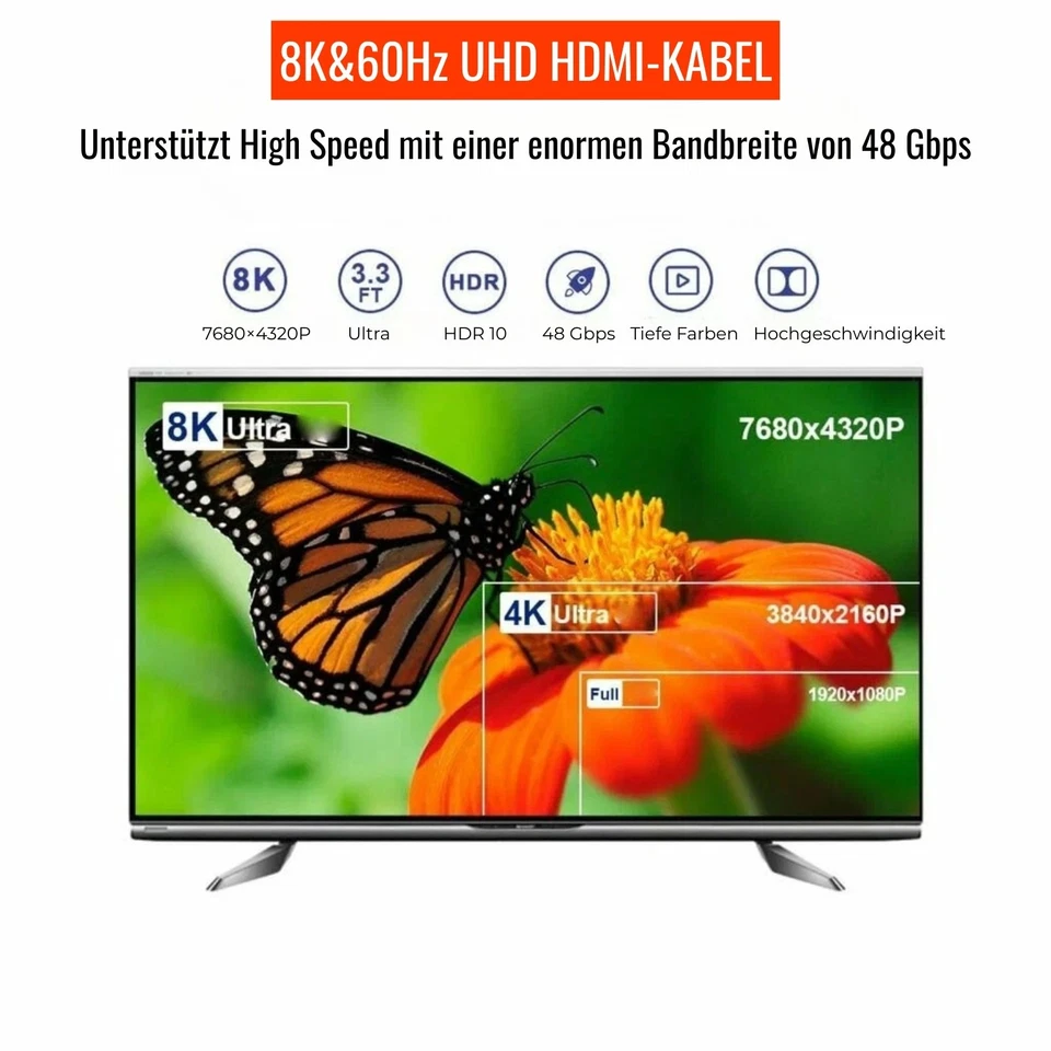 HDMI Kabel 8K 4K UHD 2.1 Ultra HighSpeed 48Gbps HDR eARC ARC vergoldet PS5 1-5m - Bild 4 von 4