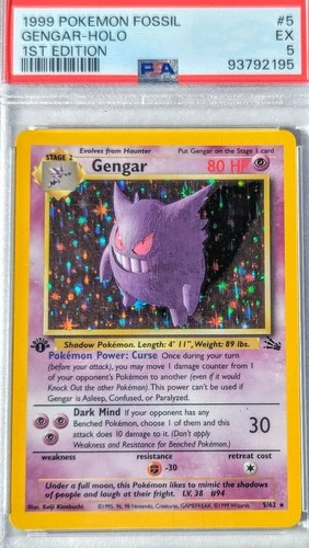1999 Pokemon Gengar Holo Fossil 1st EDITION #5 PSA 5 EX
