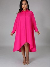 Like Love High-Low Pink Long Sleeve Shirt Dress 1X Cotton