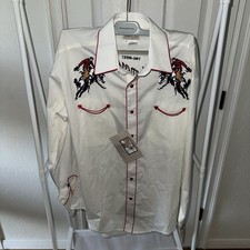Rockmount Ranch Wear Vintage Western Shirt M NWT White Embroidered Cowboy Red