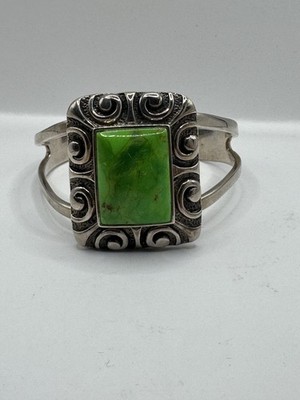 BARSE STERLING SILVER 925 CUTOUT CUFF BRACELET Green STONE  