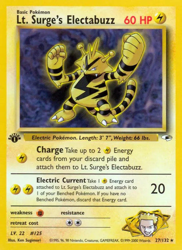 Lt. Surge's Electabuzz - 27/132 - Pokemon Gym Heroes 1st Edition Rare WOTC NM
