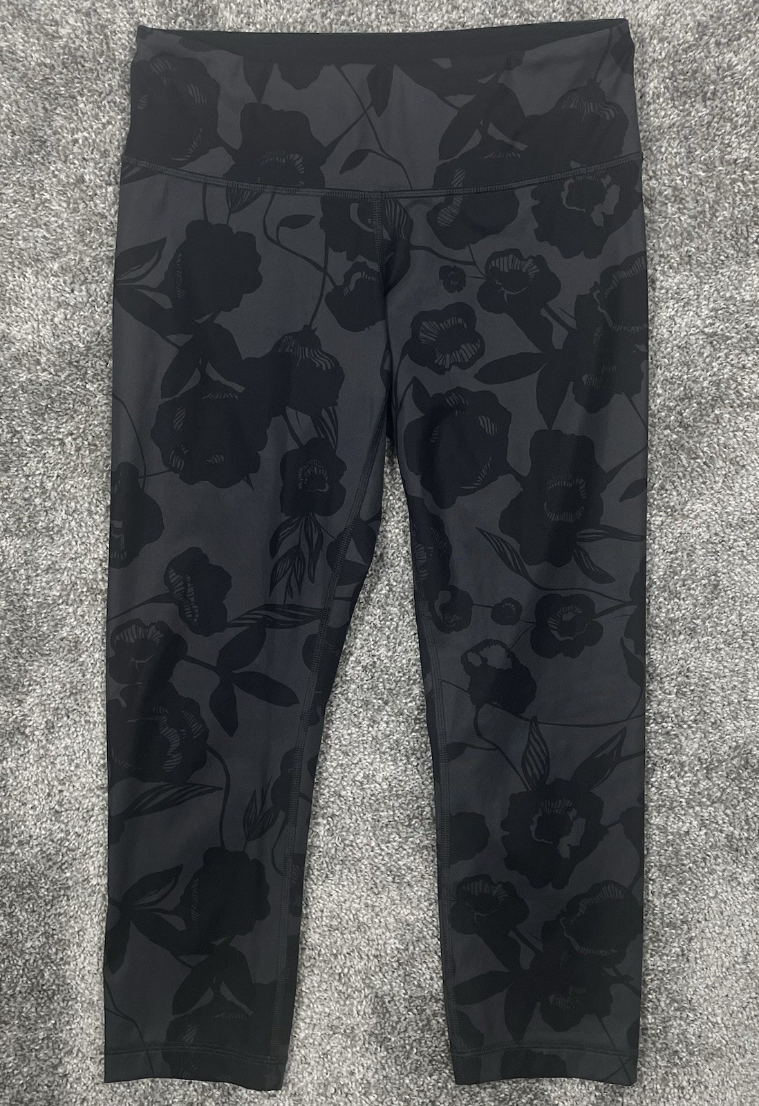 Lululemon Wunder Under Crop High Rise Floral Leggings Gray Black Size 6