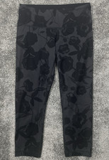 Lululemon Wunder Under Crop High Rise Floral Leggings Gray Black Size 6