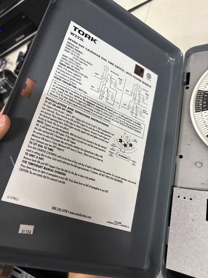 Tork W222L 7 Day Reserve Power Time Switch 40A 208-277VAC DPDT Enclosure⚡️ - Image 2 of 4