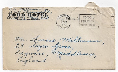 FORD HOTELS 1949 Letter + Envelope TORONTO CANADA to EDGWARE UK Ephemera E172 - Picture 6 of 7