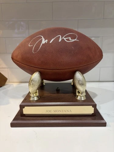 Joe Montana Signed Football With Custom Gold Stand