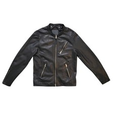 AllSaints Harwood Hooded Leather Jacket in Bl...