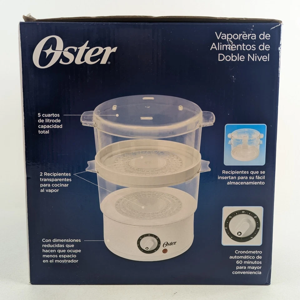 Vaporizador de alimentos eléctrico Oster CKSTSTMD5-W doble nivel 5 cuartos de galón - NUEVO DE STOCK NUEVO Foto 2 de 4