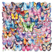 60 Pieces Colorful Butterfly Sticker Pack - Waterproof Transparent PET Decals fo