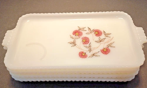 Anchor Hocking Fire King Fleurette Milk Glass Snack Plates–Set of 4-Vintage-EUC