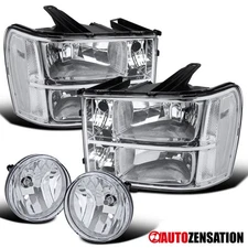 Fit 2007-13 GMC Sierra 1500 2500HD 3500HD Headlights+Bumper Fog Lamps w/ Switch