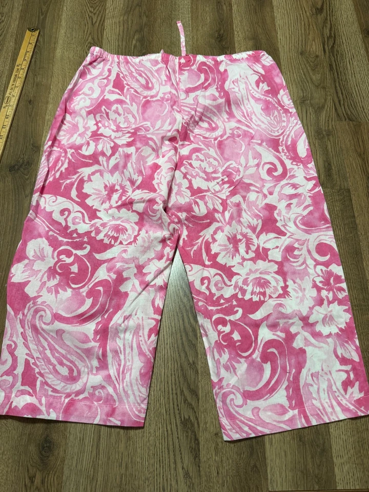 CHAPS Pijama Para Mujer Mediano Rosa Blanco Manga Larga Camisa Abotonada Capris Pantalones Foto 4 de 4