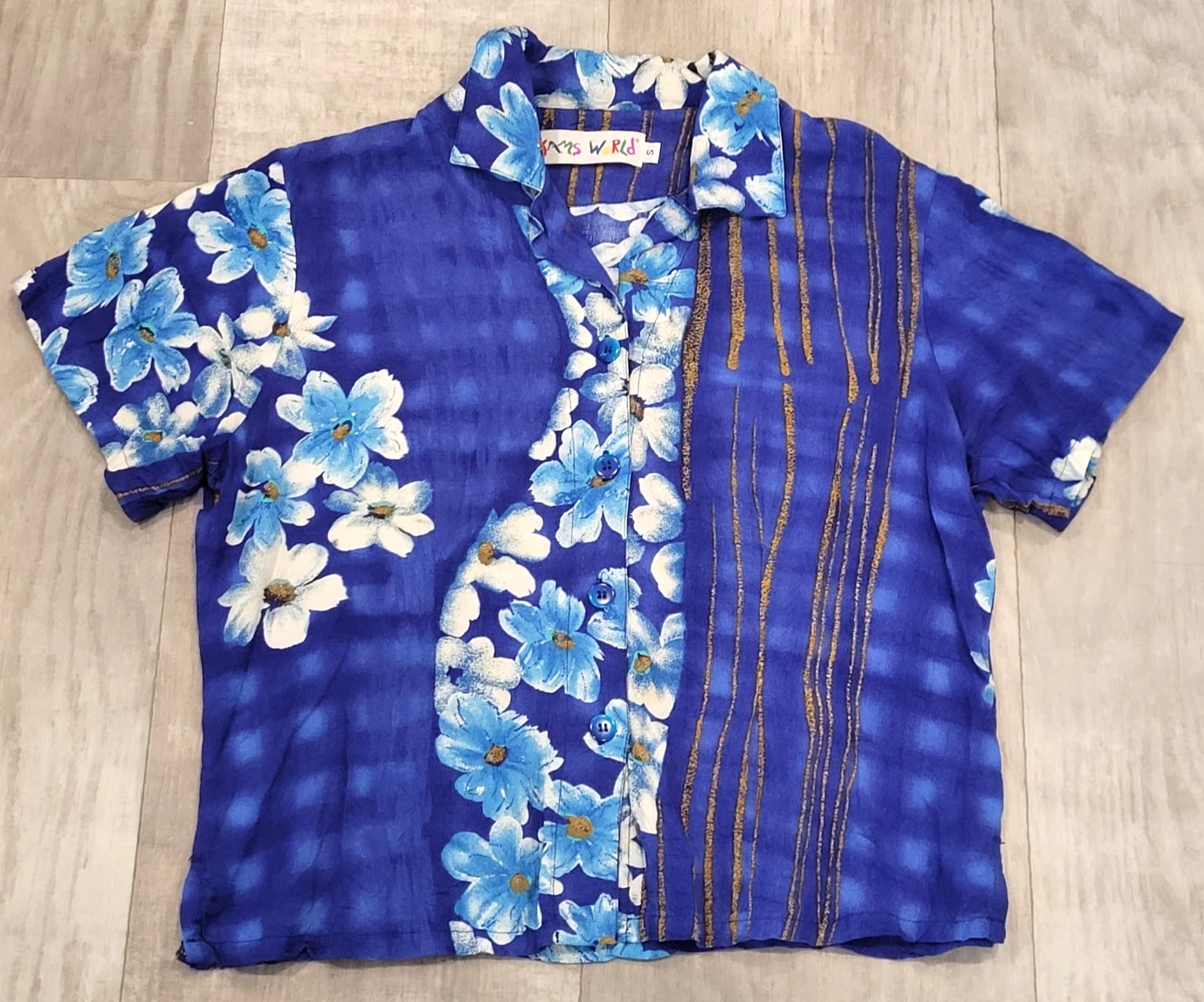 Jams World Boys S Blue Hawaiian Camp Shirt Button Up Panel Print Floral Tropical