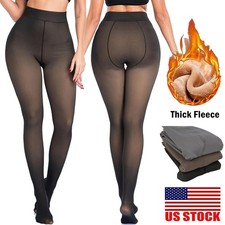 US Womens Fleece Lined Tights Thermal Pantyhose Thick Fake Sheer For Cold Winter