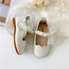 Girls Single Princess Shoes Pearl Shallow Children's Flat Kids Baby Bowknot