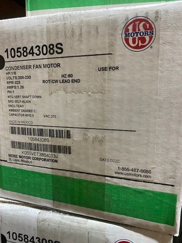 US Motors Condenser Motor 10584308S 1/6HP, 208-230V, 825RPM, 60Hz, 1.26A (NEW)