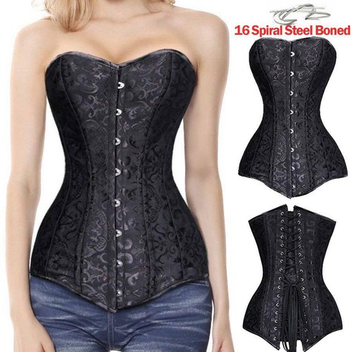 Mujeres Negro Sobrebusto Hueso Corsé Burlesco Prenda para el torso vasco con cordones Disfraz Talla Grande - Imagen 50 de 55