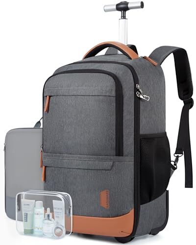 Rolling Travel Backpack, Water-Resistant Travel Laptop Grey With Wheels - Picture 1 of 6