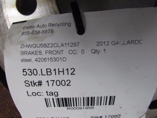 Lamborghini Gallardo, Front Brake Rotor, Steel, Used, P/N 420615301D