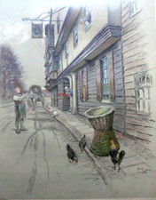 SIGNED Cecil Aldin Print of the Kings Head, Chigwell (c1922) English Inns Series