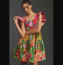 NWOT women's XXS Farm Rio x Anthropologie Foliage mix mini dress
