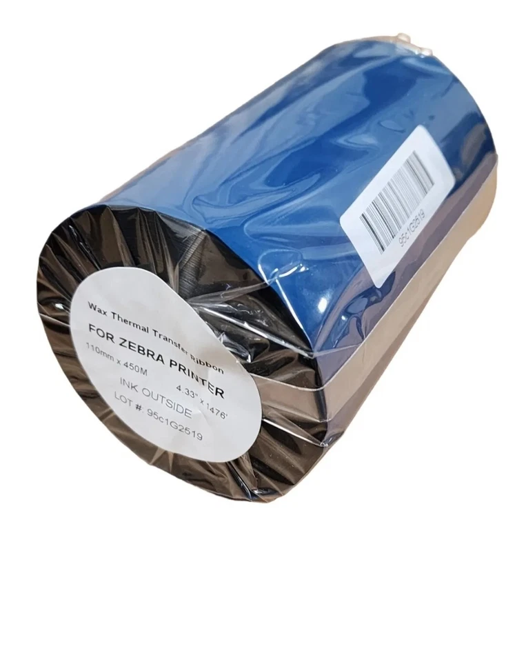 4.33 x 1476 Thermal Transfer Ribbon 110x450 Wax 12 rolls Compatible with Zebra - Image 3 of 4