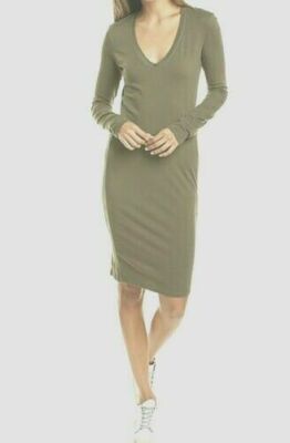 James Perse V-Neck Long Sleeve Dress in Fawn Taupe WJEH6655CU size 3 Large NWT