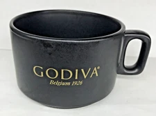 GODIVA Mug Ceramic Black Cup 4-3/8" Dia x 2-3/4" H Handle Hot Coffee Coco Nick