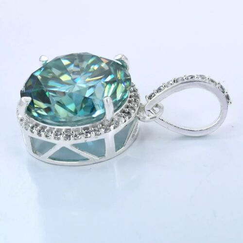 RARE 20 Ct Treated Blue Diamond Solitaire Pendant 925 Sterling Silver Certified - Picture 3 of 9