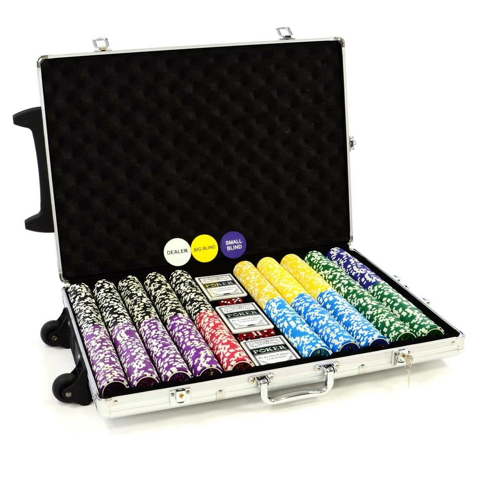 Pokerkoffer 1000 Laser Pokerchips Jetons im Trolley Pokerset mit Zubehör - Bild 1 von 4